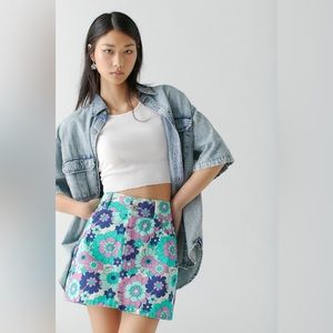 The Ragged Priest 70s Floral Denim Mini Skirt. Size 28